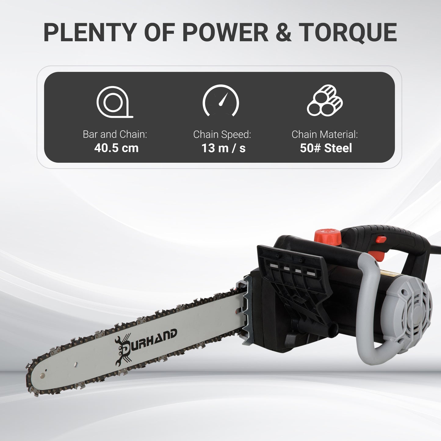 1600W Electric Chainsaw with Double Brake, Tool-Free Chain Tensioning, 40cm Guide Bar & Chain Power Saw to Cut Wood | DURHAND-2