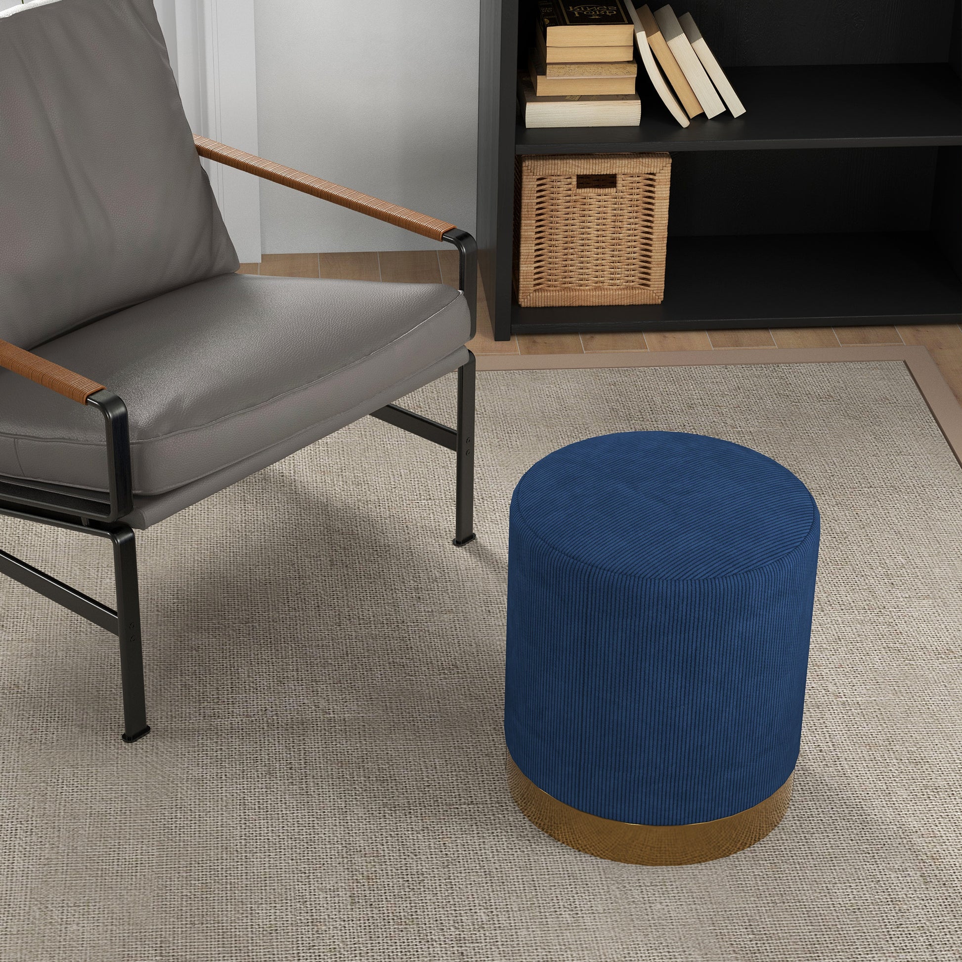 HOMCOM Soft Padded Corduroy Footstool in Dark Blue-6