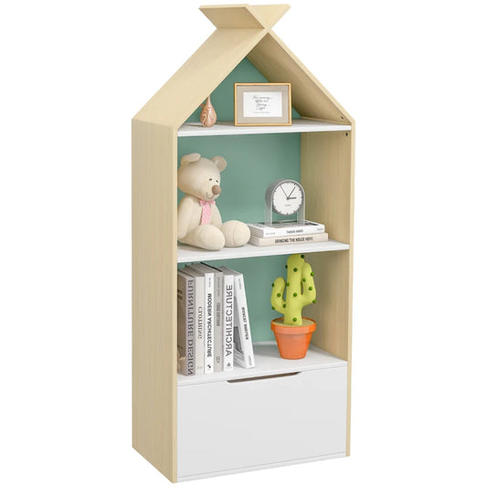 Kids Bookshelf with 3 Shelves, Drawer, Anti-tip Device, Anti-Slip Foot Cover, for Kids Room, Green | AIYAPLAY-0