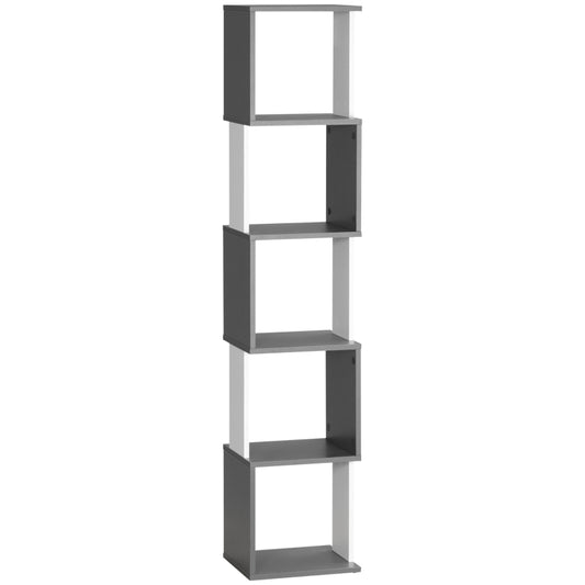 HOMCOM Modern 5-Tier Bookshelf, Freestanding Bookcase Storage Shelving for Living Room Home Office Study in Dark Grey-0