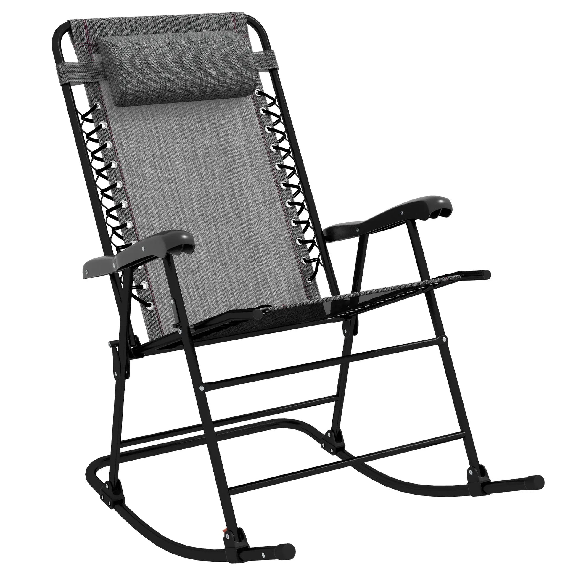 Folding Rocking Chair Outdoor Portable Zero Gravity Chair with Headrest in Grey | Outsunny-0