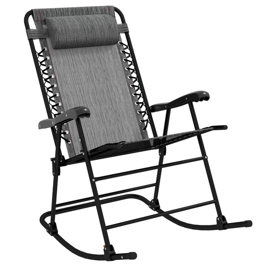Folding Rocking Chair Outdoor Portable Zero Gravity Chair with Headrest in Grey | Outsunny-0