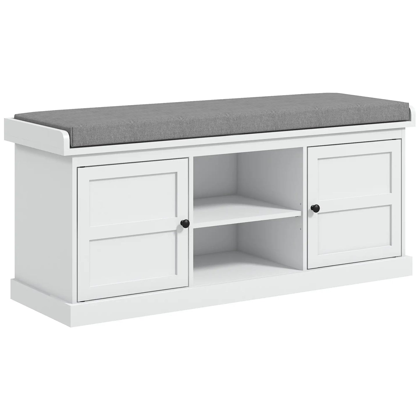Shoe Bench w/ Seat, Shoe Storage Bench w/ Cushion, 2 Cabinets & Adjustable Shelf for Entryway, Hallway, Living Room, Bedroom, White | HOMCOM-0