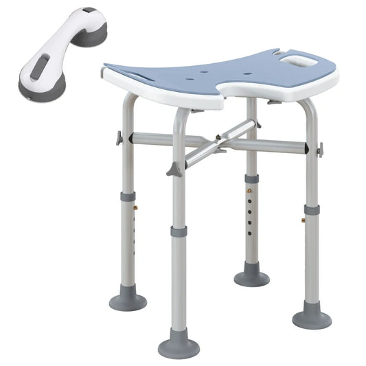 HOMCOM 39-51.5cm 'U' Seat Padded Shower Stool in Light Blue-0