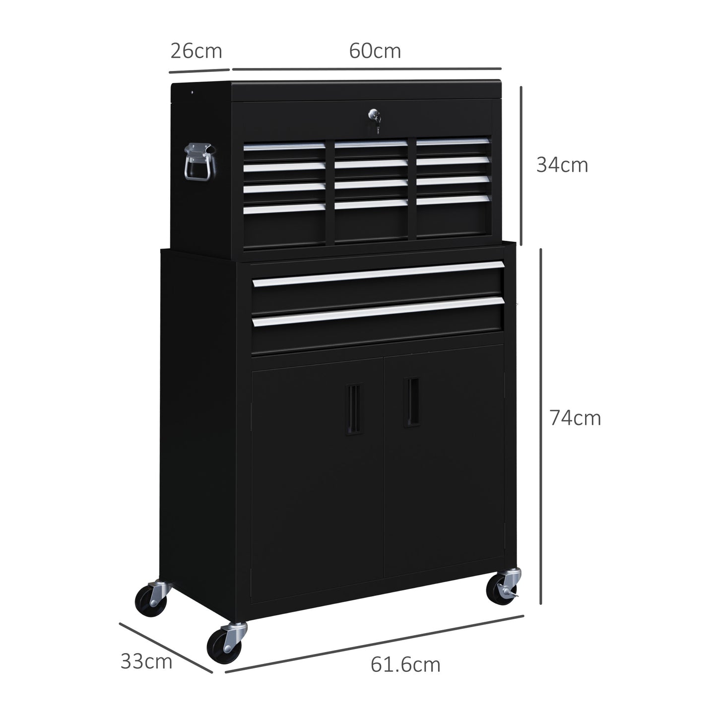 HOMCOM Portable Tool Box, Metal Tool Chest on Wheels with 6 Drawers for Garage and Workshop in Black-1