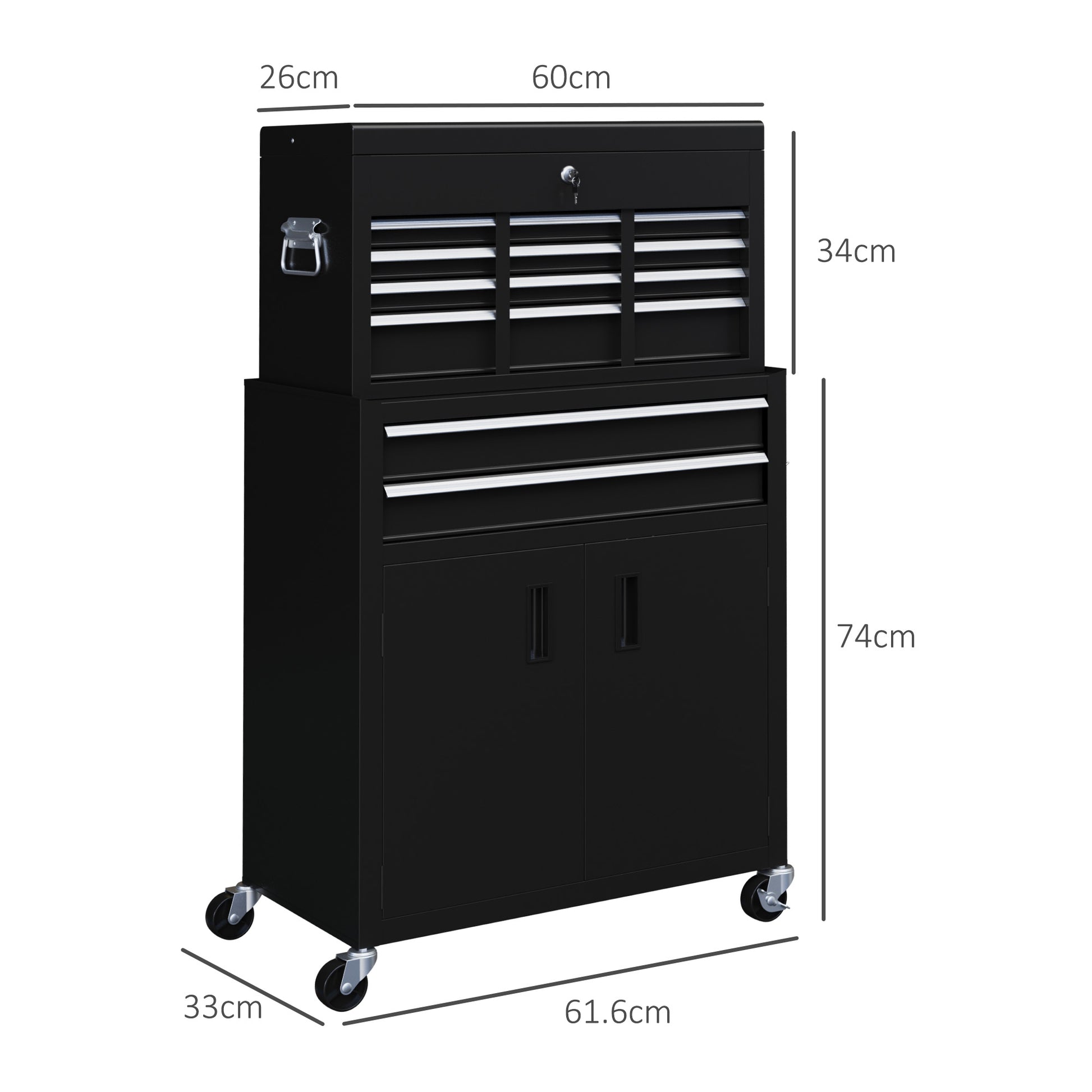 HOMCOM Portable Tool Box, Metal Tool Chest on Wheels with 6 Drawers for Garage and Workshop in Black-1