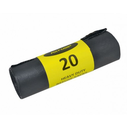 Poly-Lion Heavy Duty Black Refuse Sacks Bags 20 Roll Pack-0