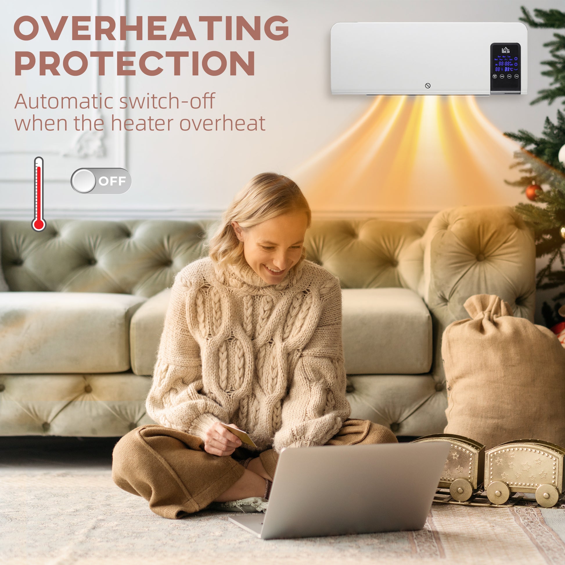 HOMCOM Electric Heater, 2000W Wall Mounted Space Heater with Remote Control, 2 Modes, Timer, Oscillation, Overheat Protection, Ceramic Heater in White-4