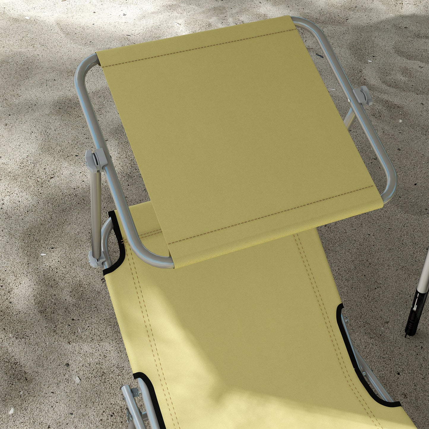 Outsunny Outdoor Foldable Sun Lounger Set of 2, 4 Level Adjustable Backrest, Reclining Chair with Angle Adjust Sun Shade Awning, Beige-6
