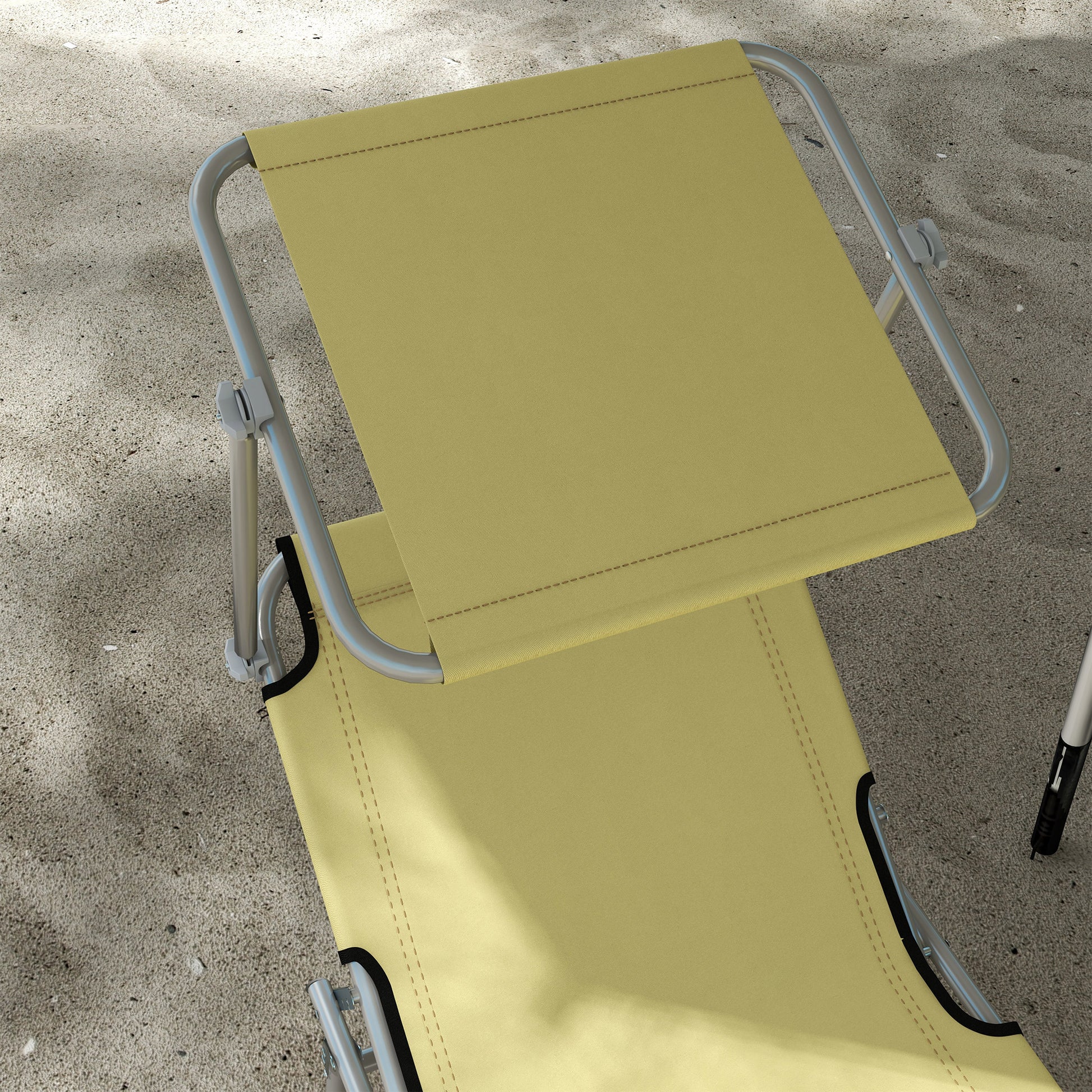 Outsunny Outdoor Foldable Sun Lounger Set of 2, 4 Level Adjustable Backrest, Reclining Chair with Angle Adjust Sun Shade Awning, Beige-6