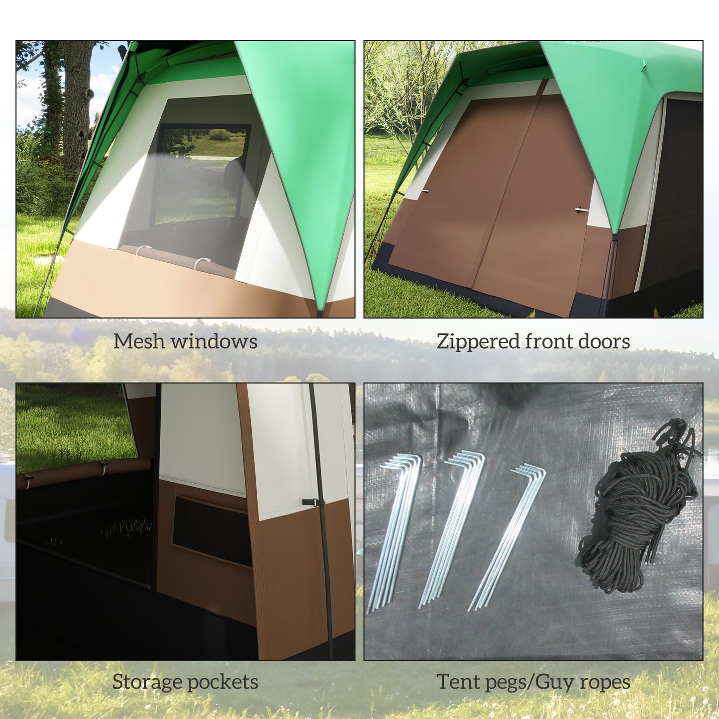 Seven-Man Camping Tent, with Small Rainfly and Accessories in Green | Outsunny-6