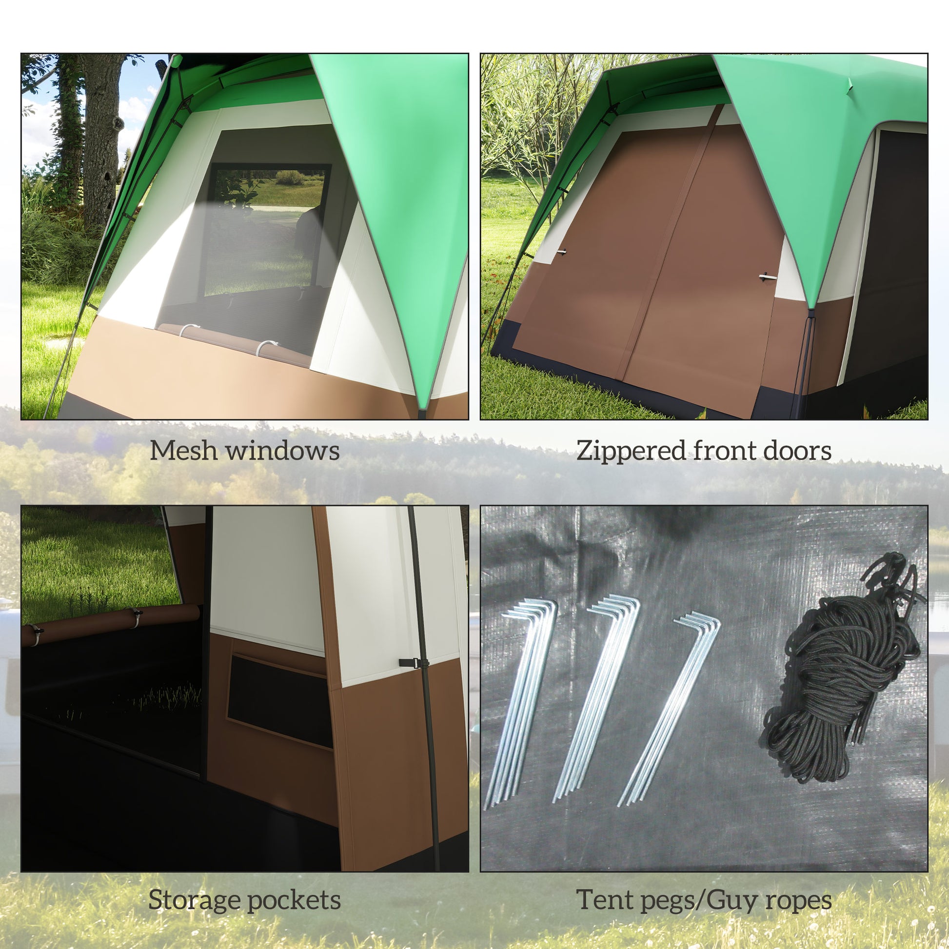 Seven-Man Camping Tent, with Small Rainfly and Accessories in Green | Outsunny-6