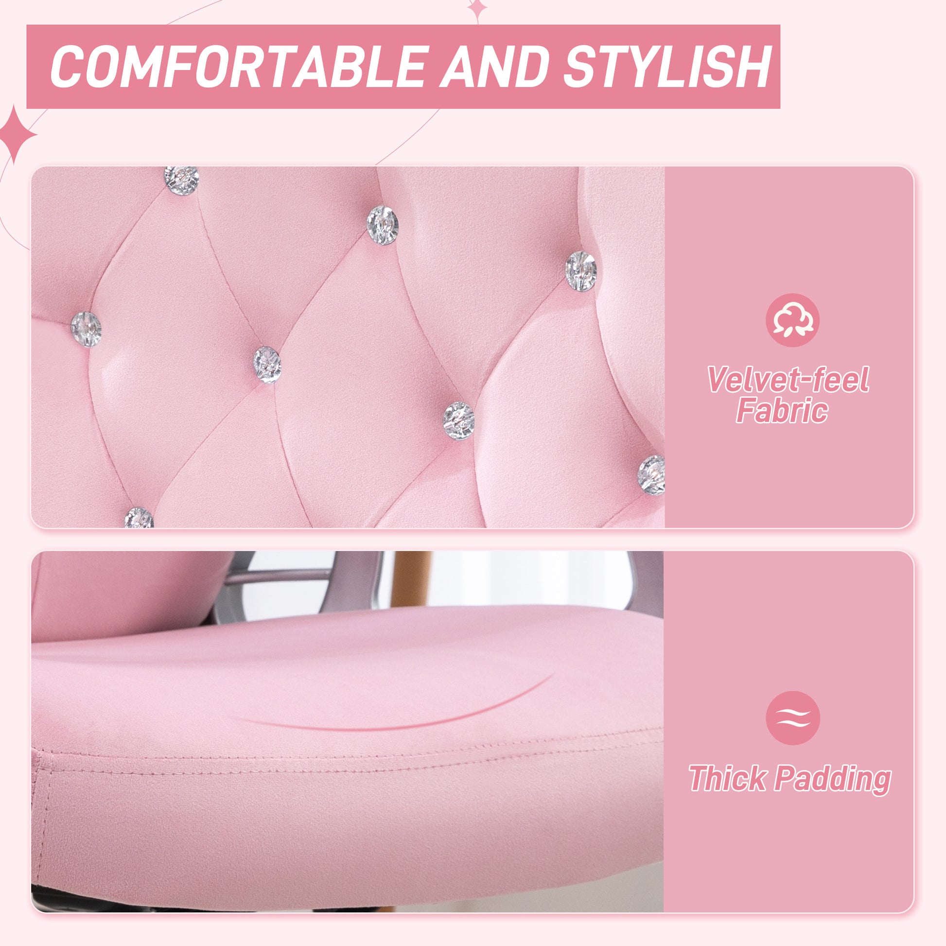 Vinsetto Computer Home Office Chair with 360 Degree Swivel Wheels, Adjustable Height, Tilt Function in Pink-2
