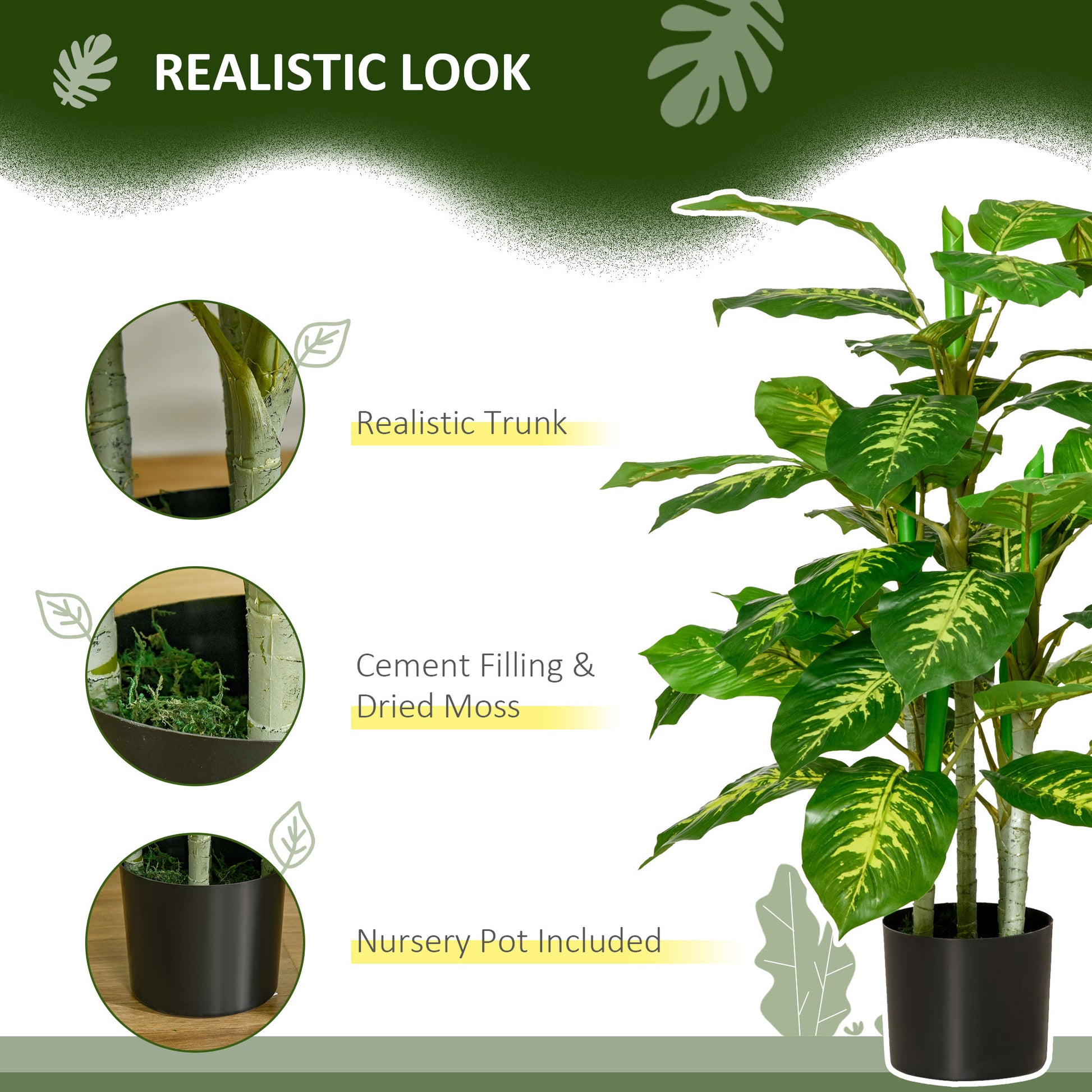 2 PCs Artificial Evergreen Tree Fake Decorative Plant in Nursery Pot for Indoor Outdoor Décor in Green by HOMCOM-3