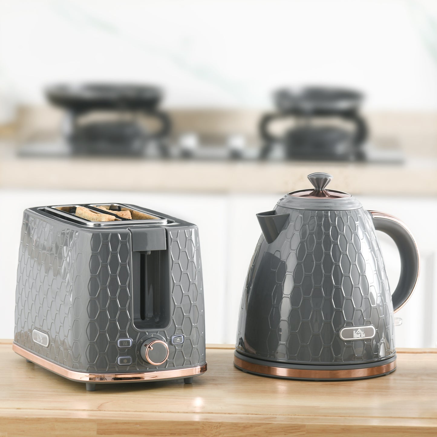 HOMCOM 1.7L 3000W Fast Boil Kettle & 2 Slice Toaster Set, Kettle and Toaster Set with Auto Shut Off, Browning Controls, Grey-8