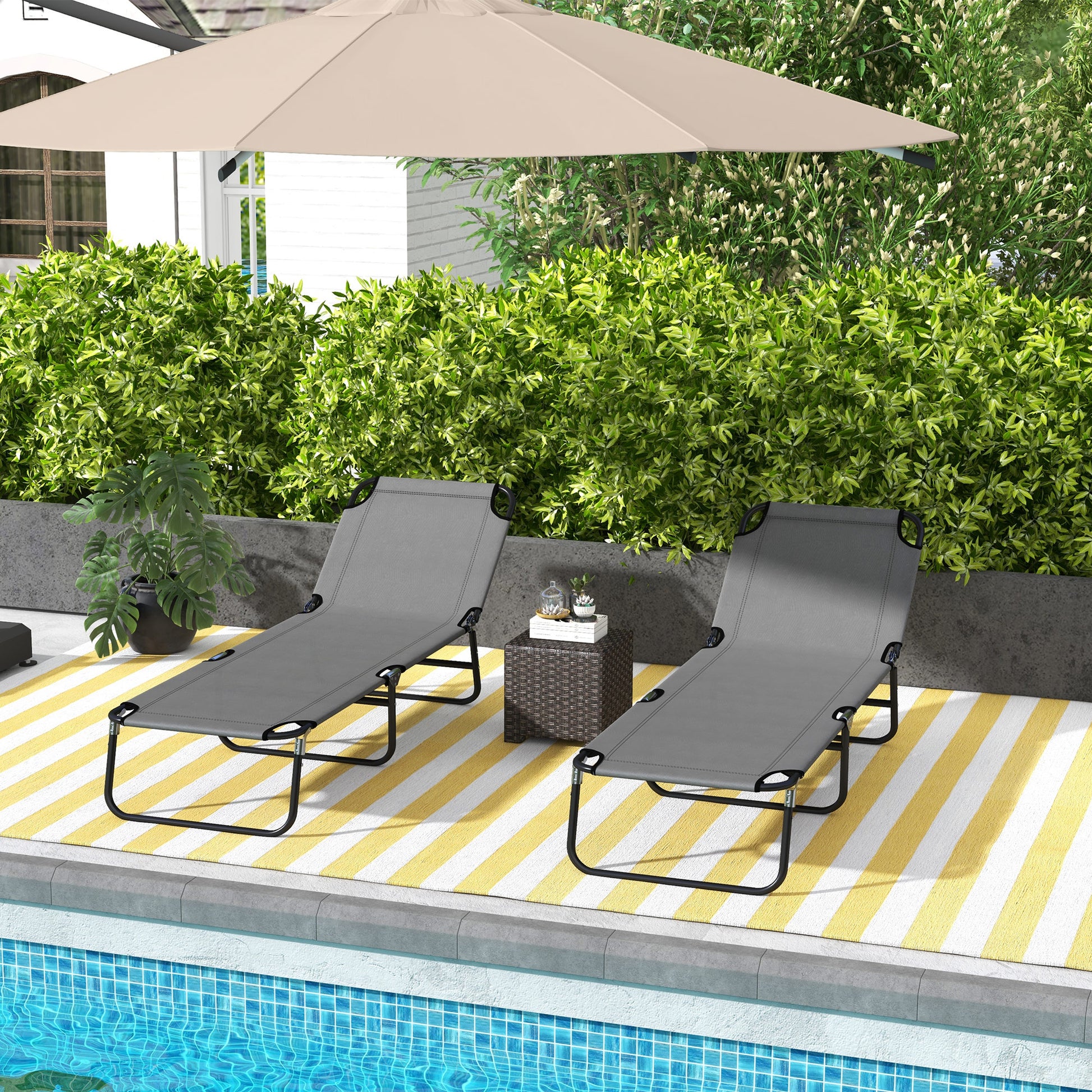 Patio Sun Lounger with 5-Position Adjustable Backrest, Weather-Resistant Oxford Fabric, Grey | Outsunny-8
