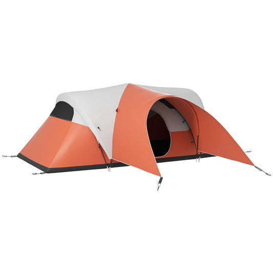 Outsunny 3000mm Waterproof Camping Tent for 5-6 Man, Family Tent with Porch and Sewn in Groundsheet, Portable with Bag in Orange-0