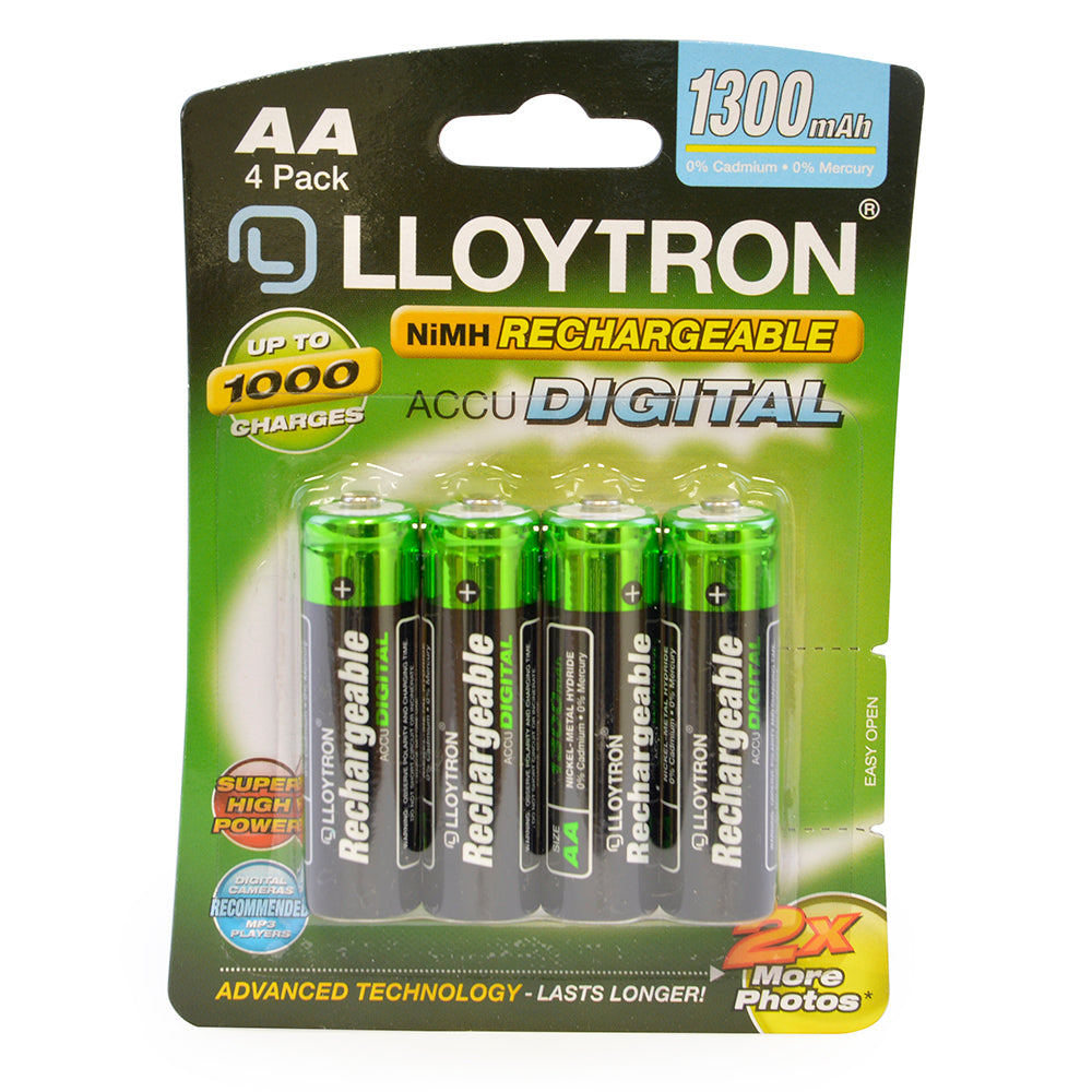 Lloytron B012 Rechargeable Accudigital AA Ni-MH Batteries 1300mAh 4 Pack-0
