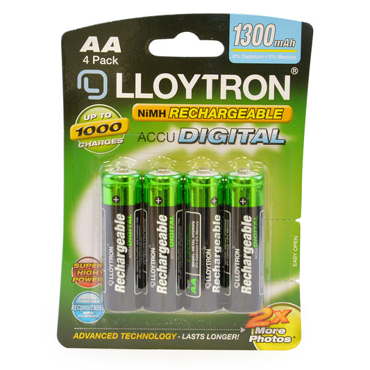Lloytron B012 Rechargeable Accudigital AA Ni-MH Batteries 1300mAh 4 Pack-0
