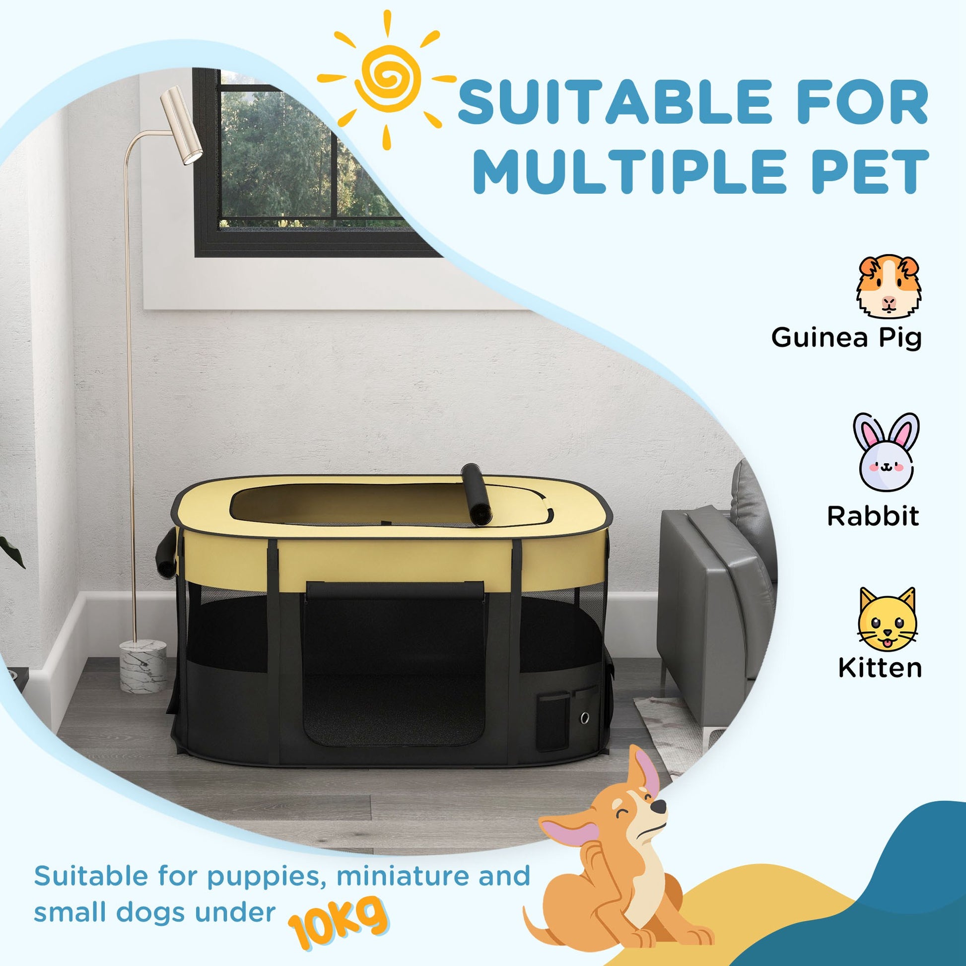 Foldable Dog Pen with Storage Bag for Indoor/Outdoor Use, Yellow | PawHut-2