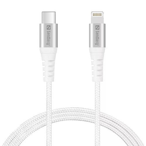 Sandberg USB-C PD to Lightning Cable, Braided, 1 Meter, White-0