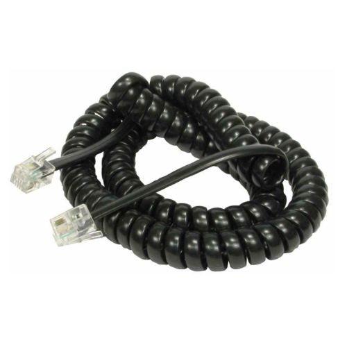 Spire Coiled Telephone/Handset Cord, RJ-10 4P4C Connectors, 2 Metre, Black-0