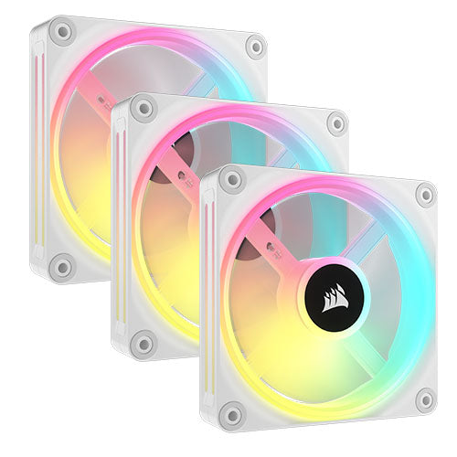 Corsair iCUE LINK QX120 12cm PWM RGB Case Fans (3 Pack), 34 RGB LEDs, Magnetic Dome Bearing, 2400 RPM, iCUE LINK Hub Included, White-0