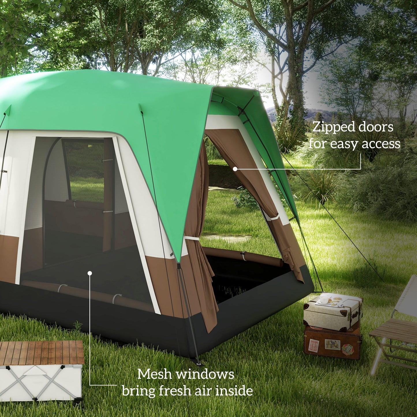 Seven-Man Camping Tent, with Small Rainfly and Accessories in Green | Outsunny-3