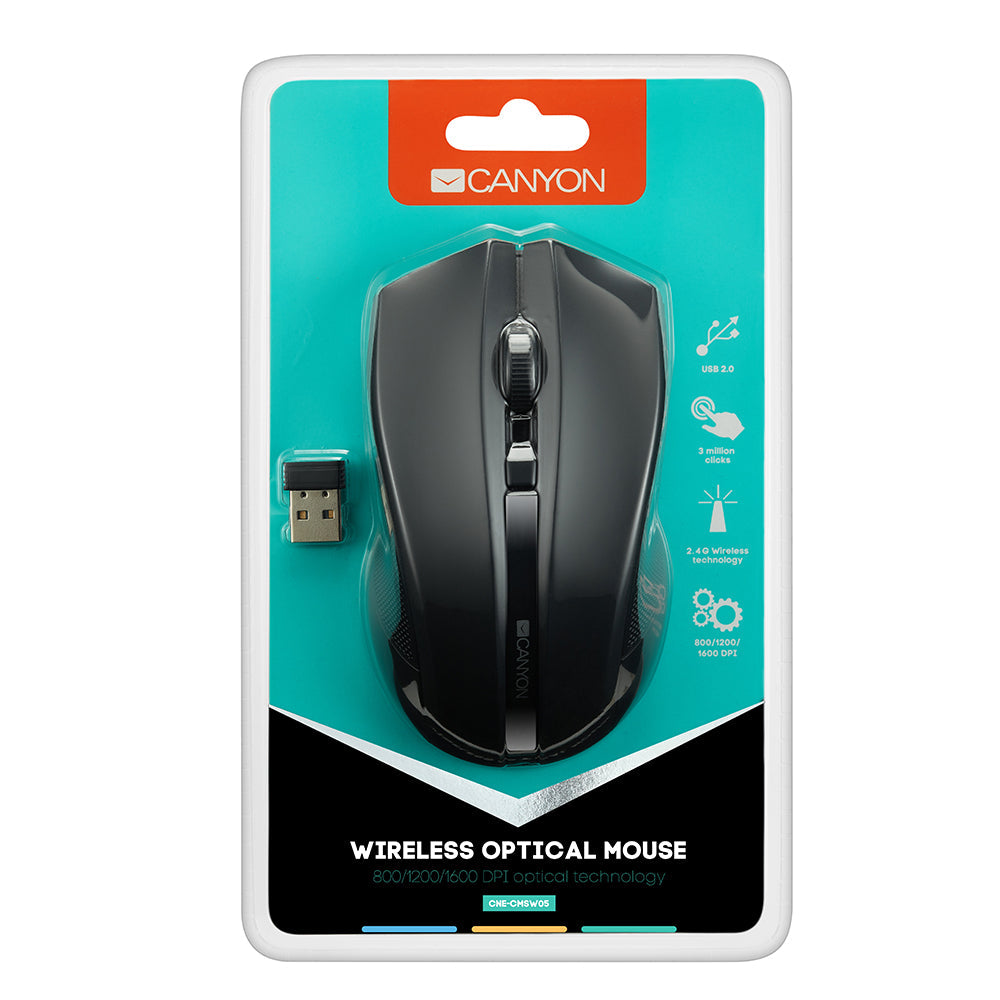 Canyon Wireless Optical Mouse in Black - CNE-CMSW05B-1
