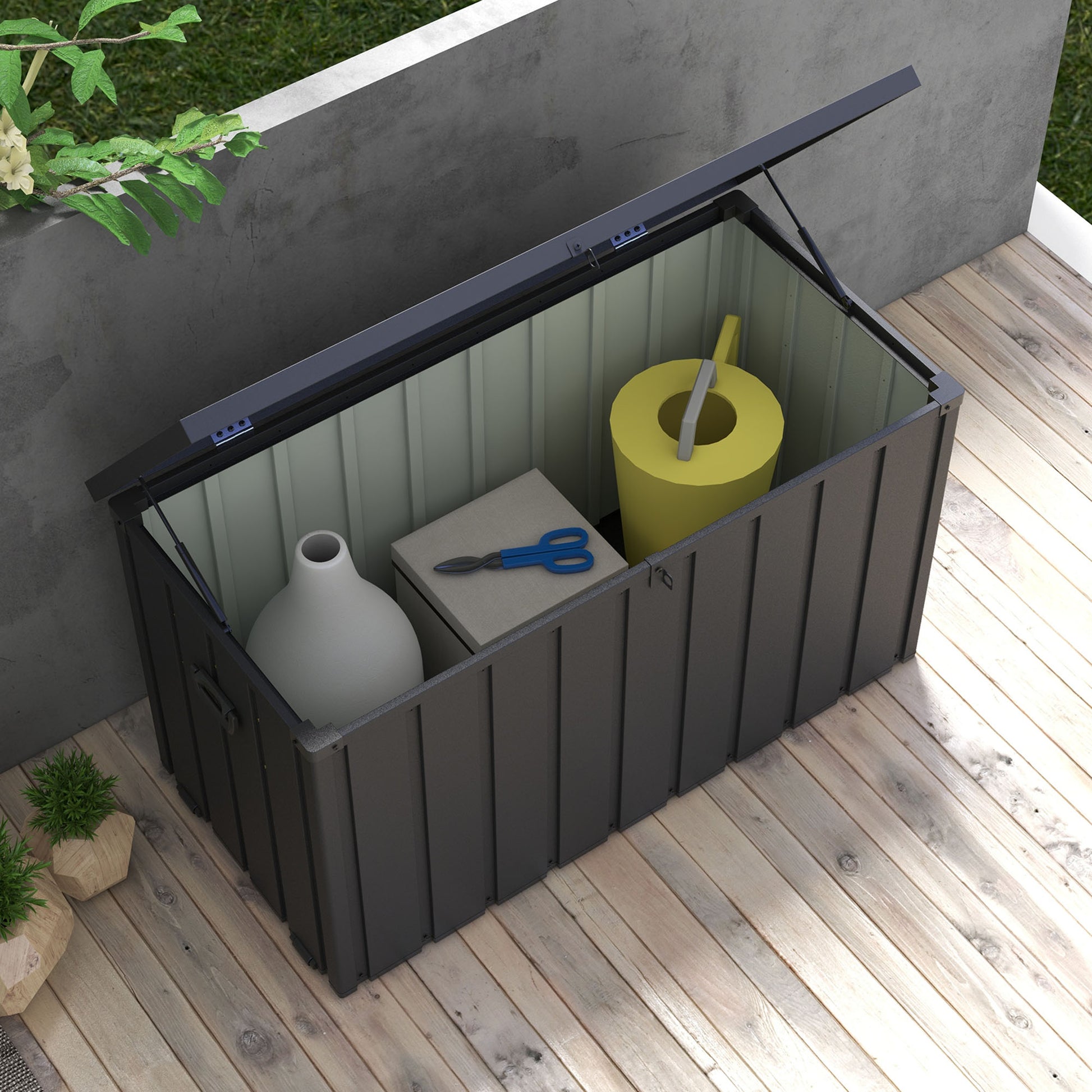Outsunny 450L Galvanised Steel Garden Storage Box, with Wheels in Dark Grey-6