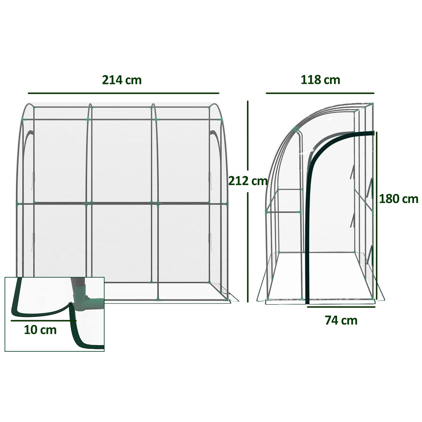 Outsunny 214cm x 118cm Walk-In Lean To Greenhouse with Accessories-1