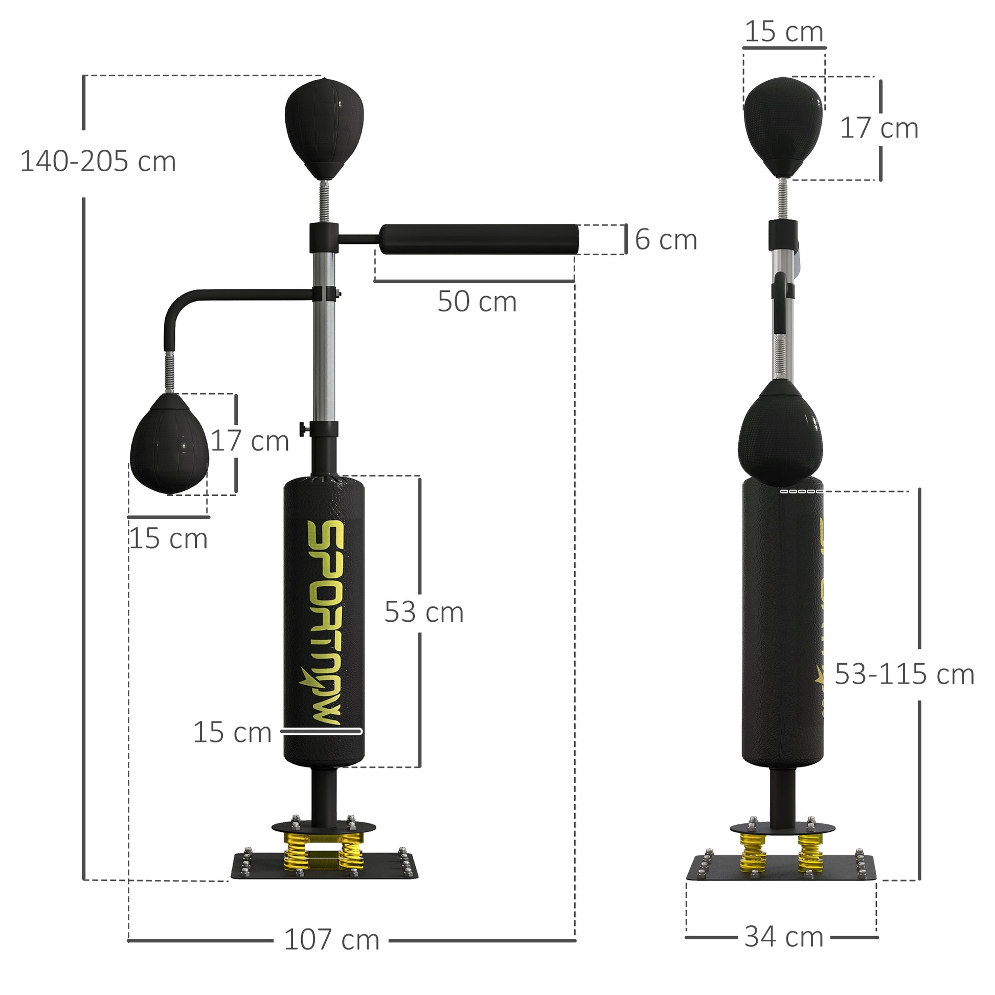 SPORTNOW Boxing Bag, Freestanding Punching Bag, with Reflex Bar, Speed Balls in Black-1