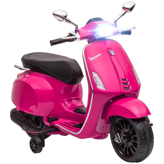 12V Vespa Licensed Kids Electric Scooter Motorbike w/ Music, Headlights, FM Radio, for 3-6 Years - Pink | AIYAPLAY-0