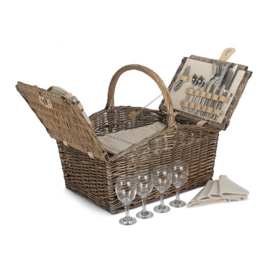 Deluxe Retro Butterfly Lidded Wicker Fitted Picnic Basket-0