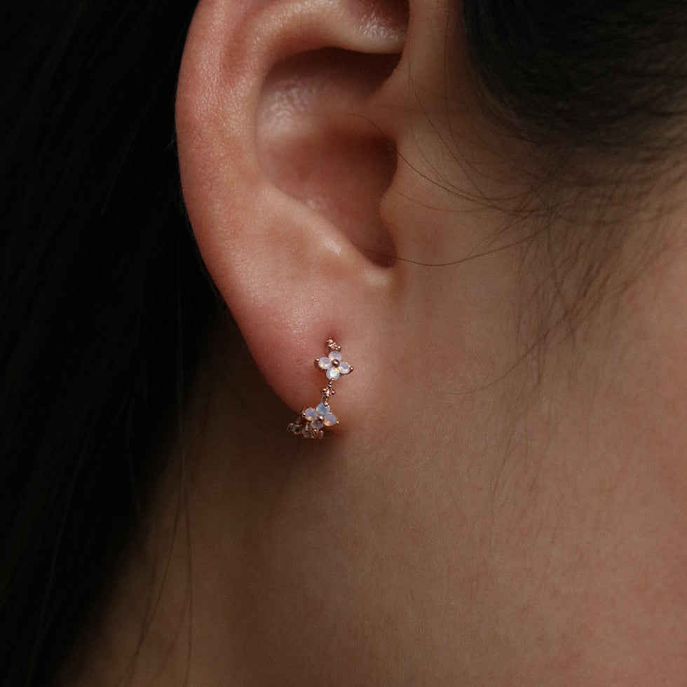 Moonstone clover semi-hoop earrings-1