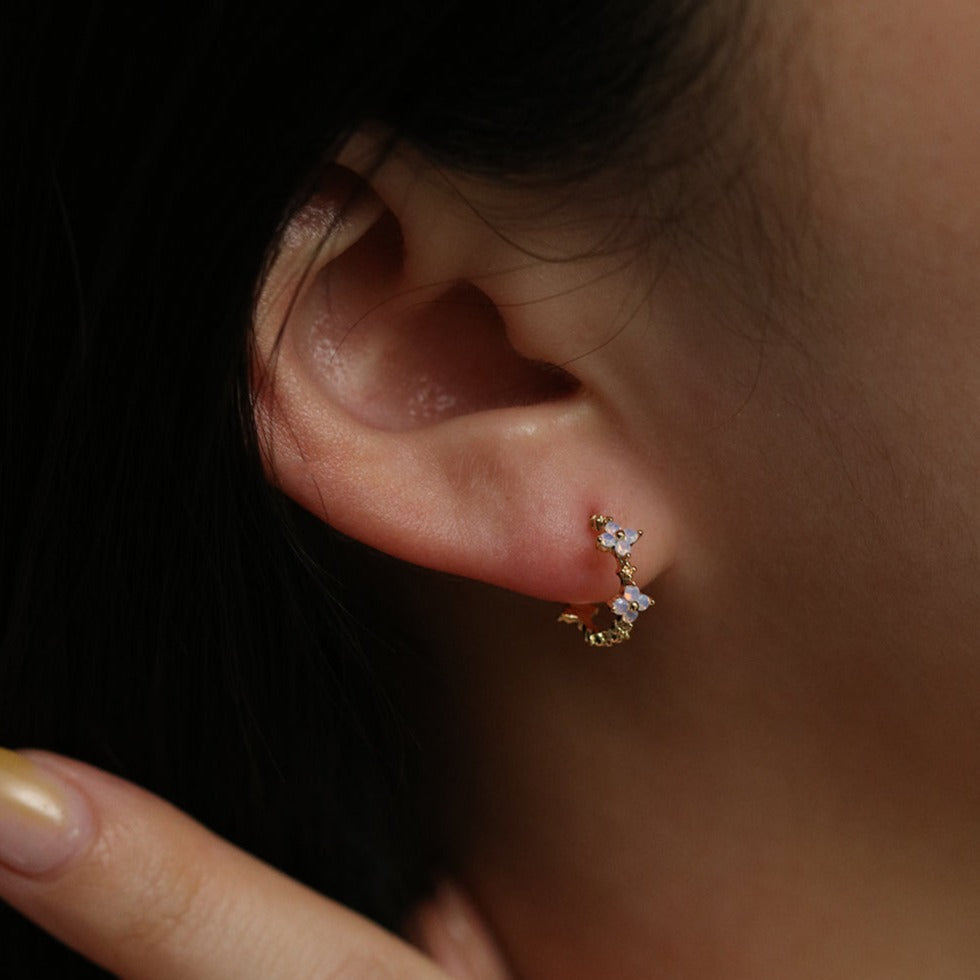 Moonstone clover semi-hoop earrings-3