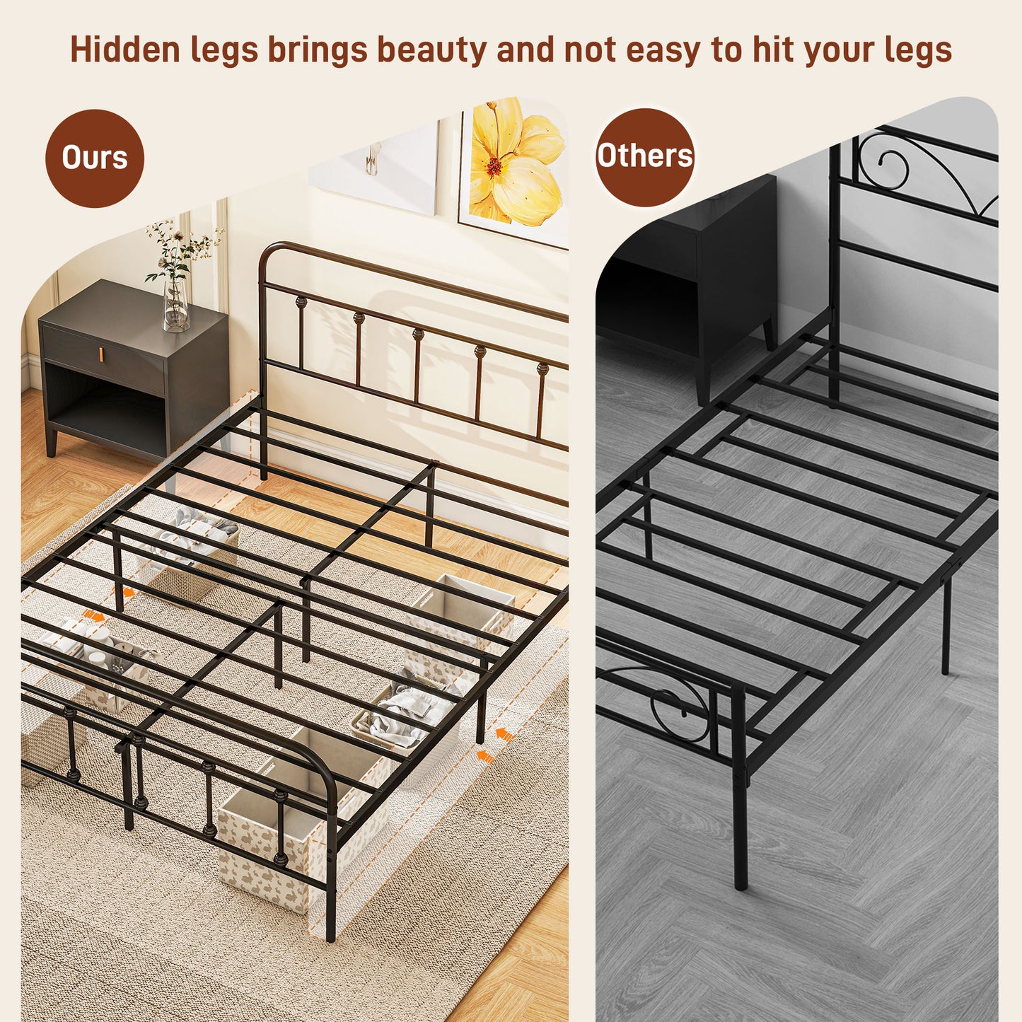 HOMCOM 5ft King Platform Bed Frame with Underbed Storage Tall Headboard Steel Slat, No Box Spring Needed, Easy Assembly in Black-6
