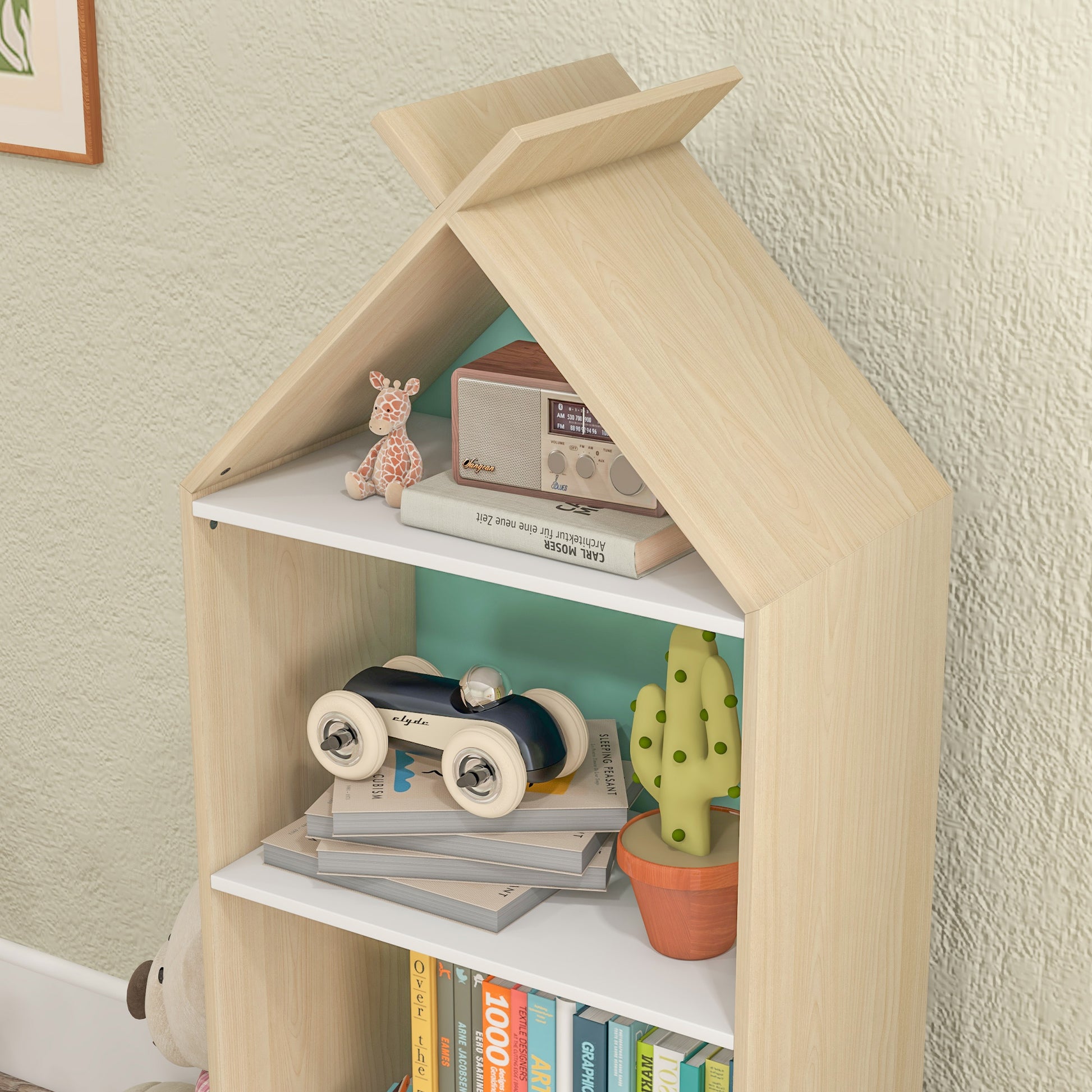 Kids Bookshelf with 3 Shelves, Drawer, Anti-tip Device, Anti-Slip Foot Cover, for Kids Room, Green | AIYAPLAY-6