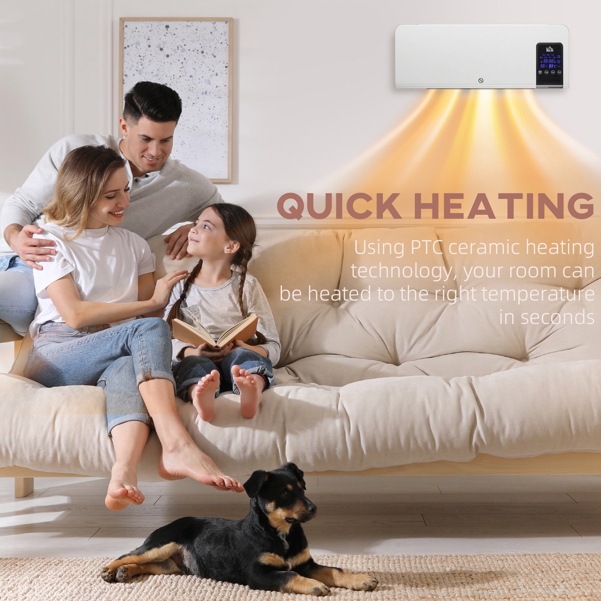 HOMCOM Electric Heater, 2000W Wall Mounted Space Heater with Remote Control, 2 Modes, Timer, Oscillation, Overheat Protection, Ceramic Heater in White-7