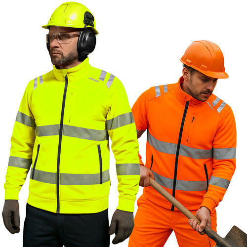 Hi-Vis Sweatshirt Zipper Jacket - Breathable with Zip Pockets & Reflective Trim-4