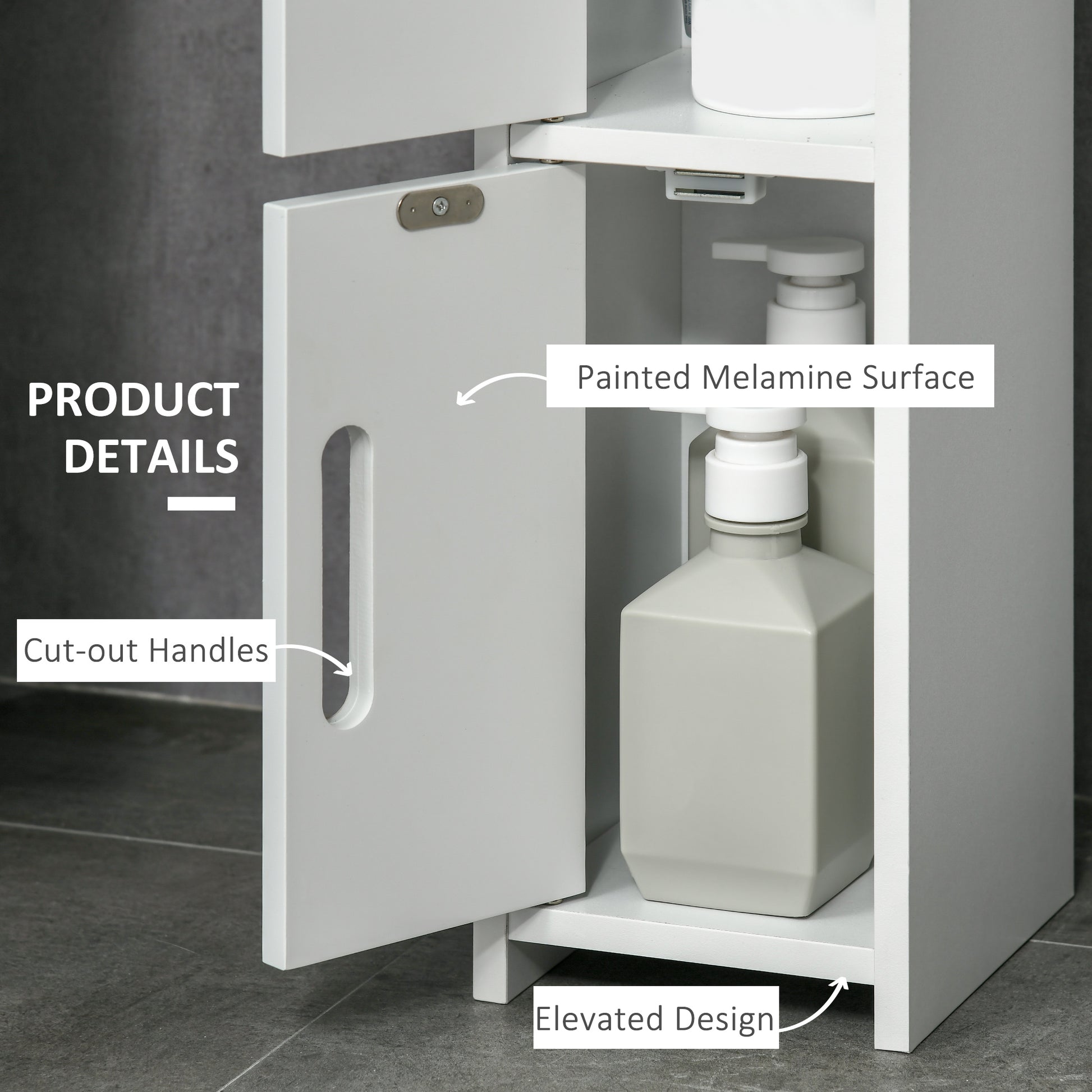 kleankin Modern Bathroom Storage Cabinet, Freestanding Tall Bathroom Cabinet with Open Shelves and 3 Cupboards with Door, for Bedroom Hallway in White-3