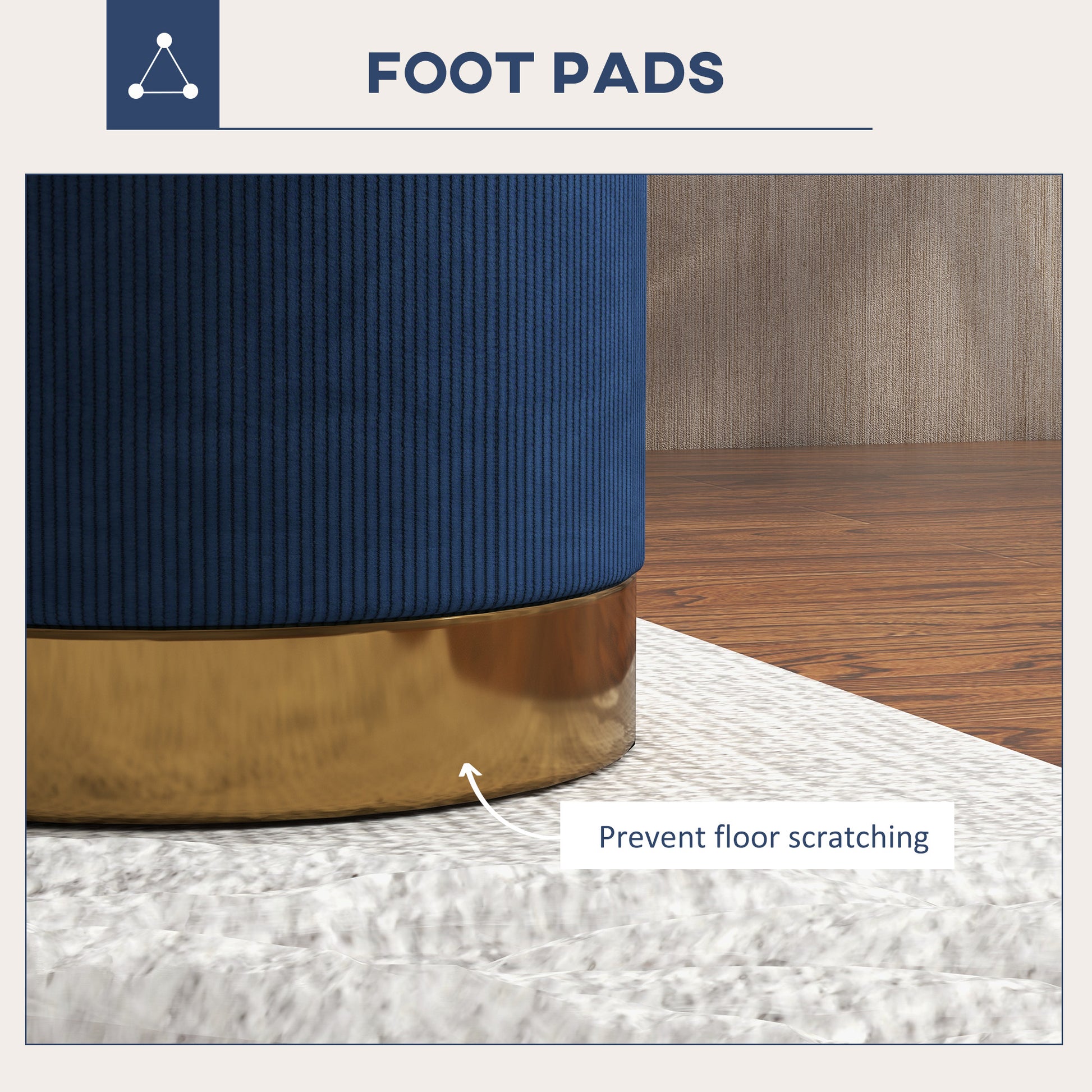HOMCOM Soft Padded Corduroy Footstool in Dark Blue-3