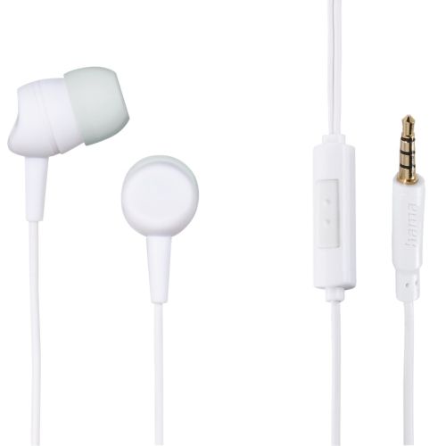 Hama Kooky In-Ear Earset, 3.5mm Jack, Inline Microphone, Answer Button, Cable Kink Protection, White-0