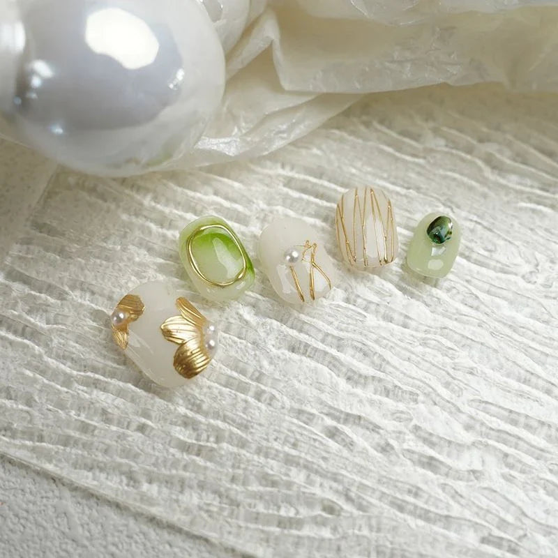 Handmade Press On Nails Daisy Design Short Round Head-2