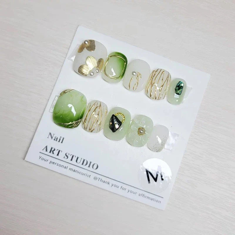 Handmade Press On Nails Daisy Design Short Round Head-4