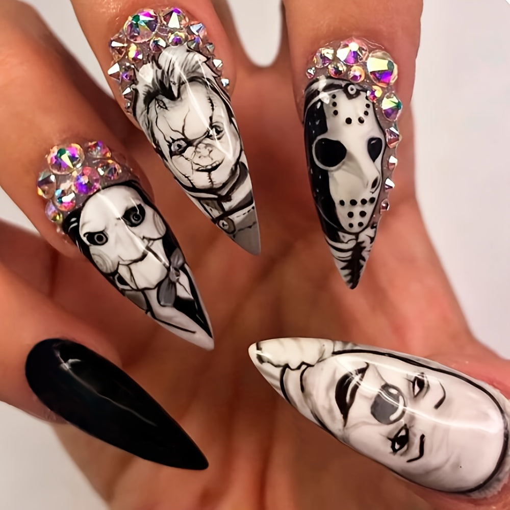 Holiday-Themed Long Almond Press-On Nails-1