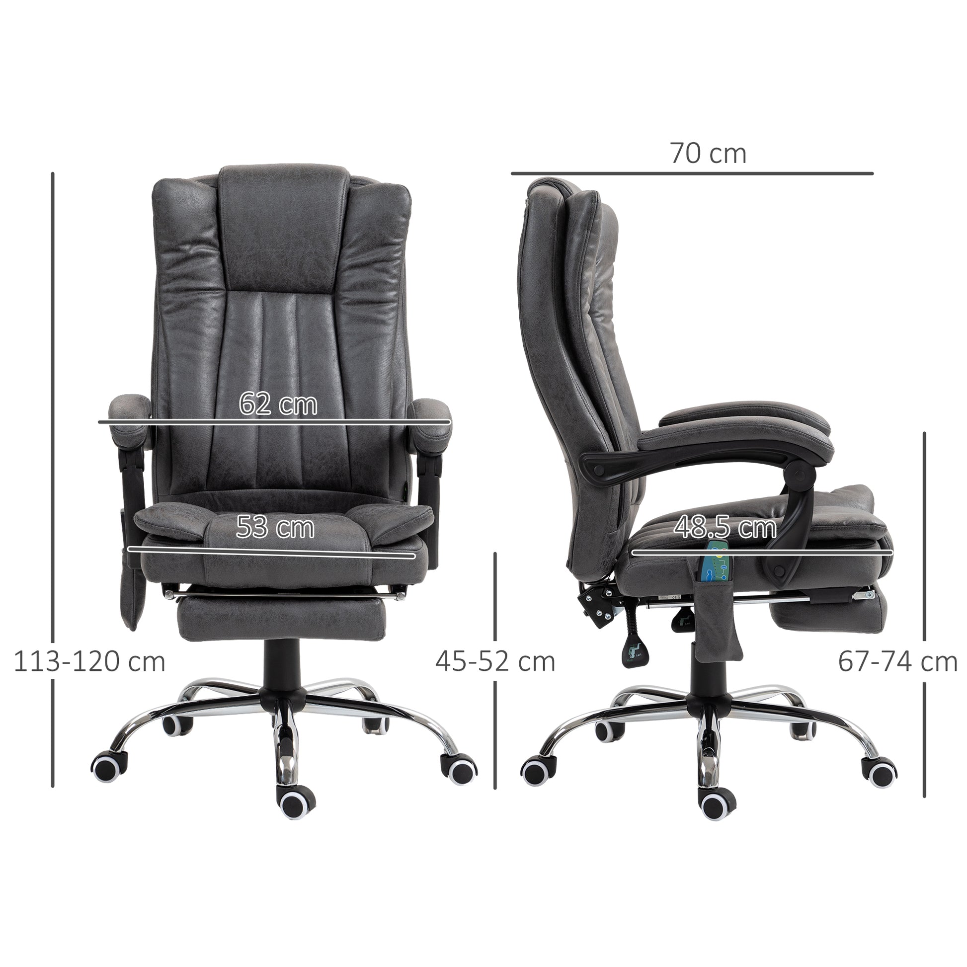 Vinsetto Six-Point Massage Chair, with Heat and Footrest in Dark Grey-1