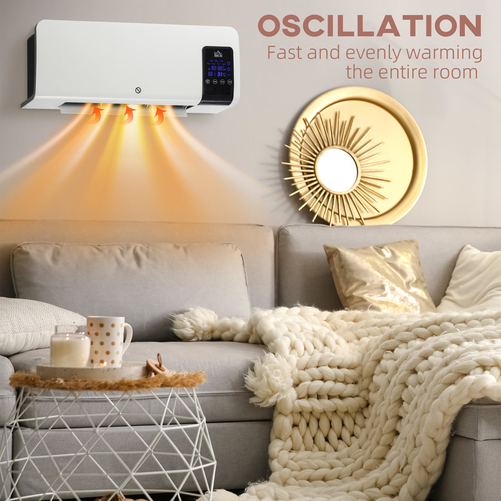 HOMCOM Electric Heater, 2000W Wall Mounted Space Heater with Remote Control, 2 Modes, Timer, Oscillation, Overheat Protection, Ceramic Heater in White-5