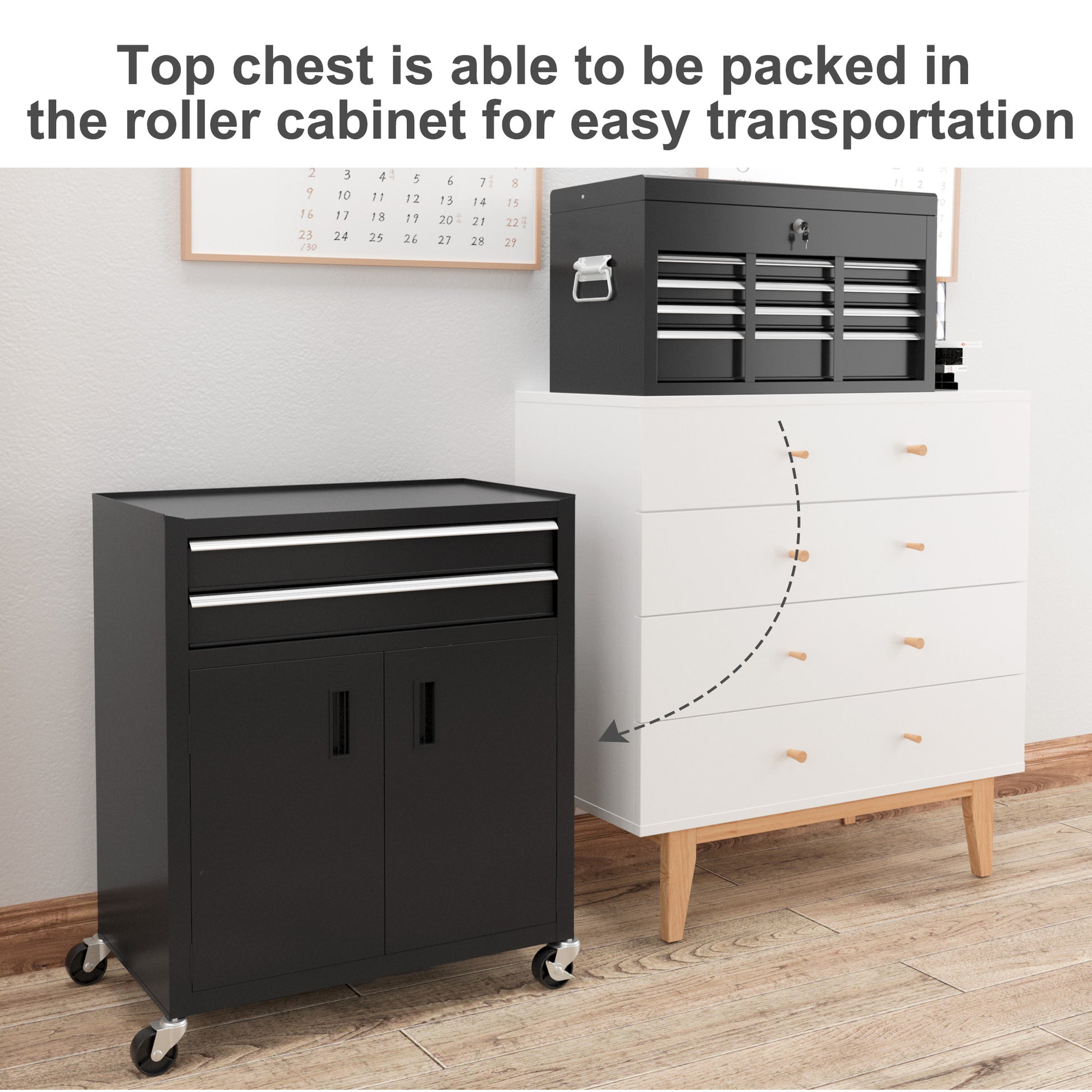 HOMCOM Portable Tool Box, Metal Tool Chest on Wheels with 6 Drawers for Garage and Workshop in Black-5