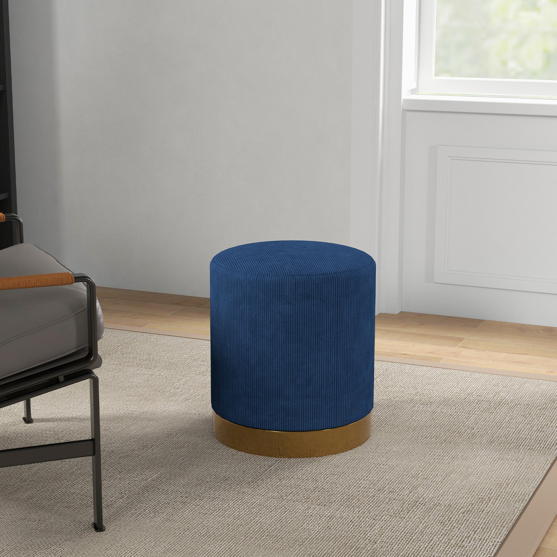 HOMCOM Soft Padded Corduroy Footstool in Dark Blue-5